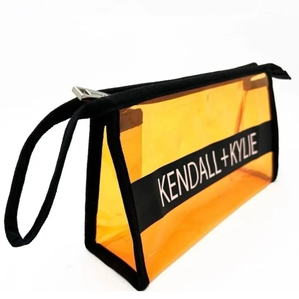 Kendall And Kylie Orange Make Up Bag Clutch See Through Wristlet Travel Pouch